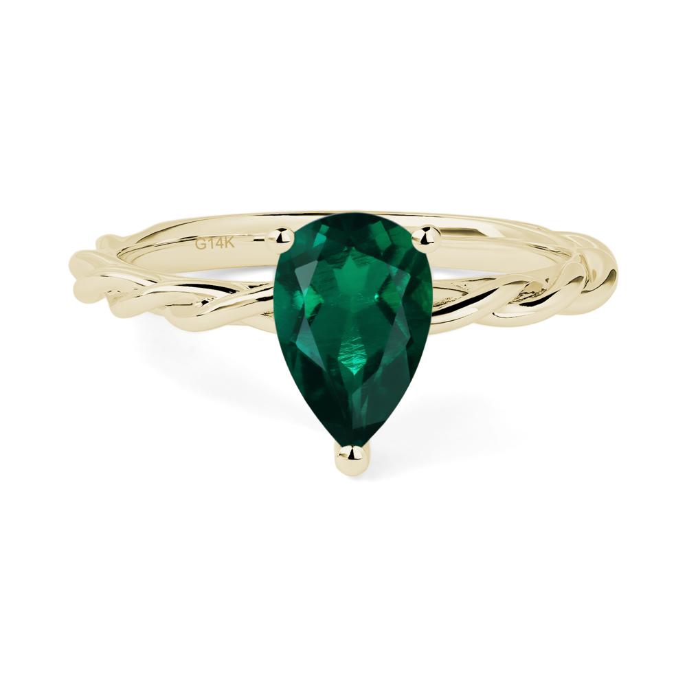 Teardrop Emerald Solitaire Rope Ring - LUO Jewelry #metal_14k yellow gold