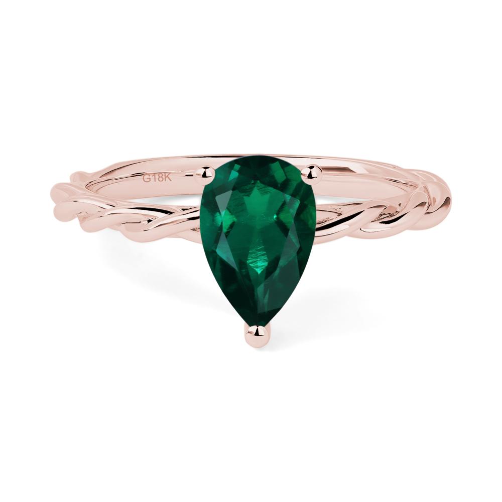 Teardrop Emerald Solitaire Rope Ring - LUO Jewelry #metal_18k rose gold
