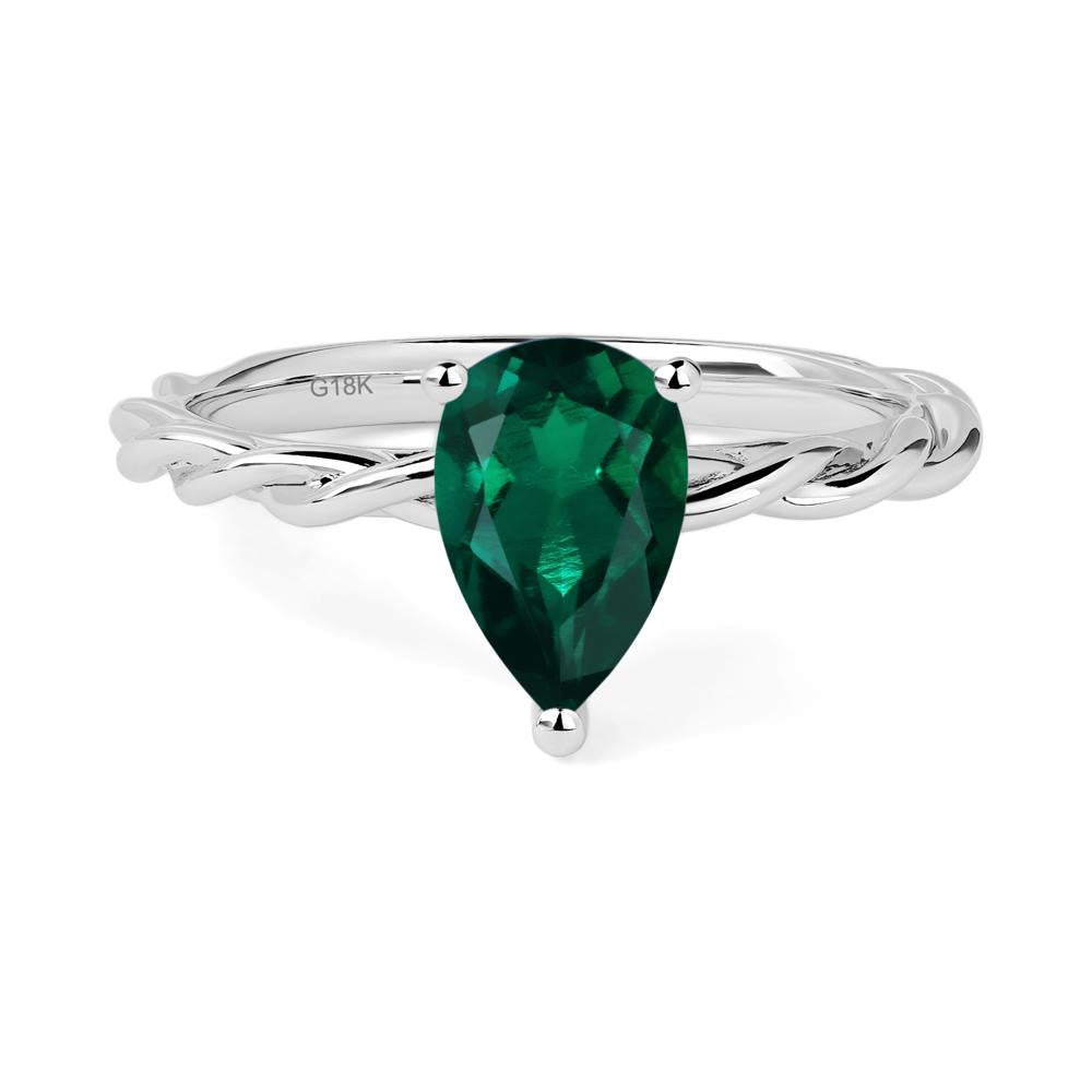 Teardrop Emerald Solitaire Rope Ring - LUO Jewelry #metal_18k white gold
