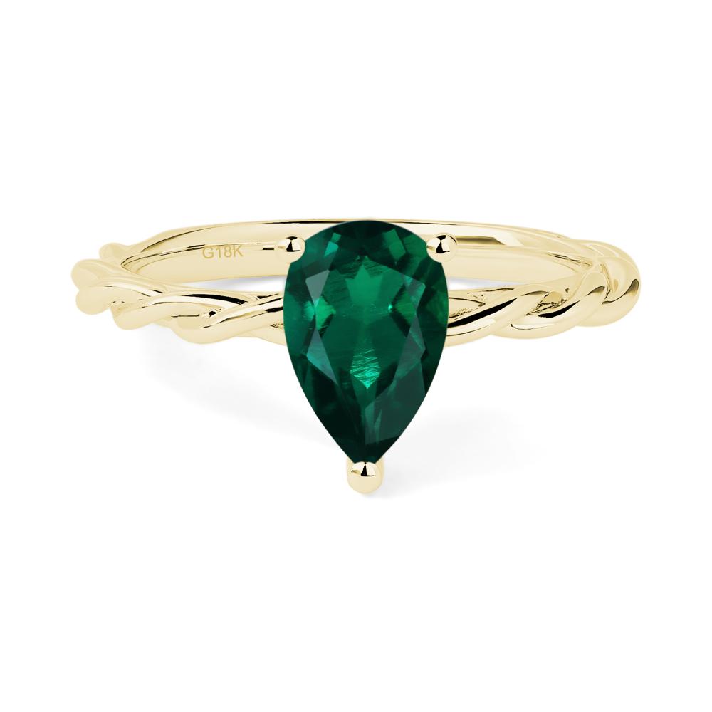 Teardrop Emerald Solitaire Rope Ring - LUO Jewelry #metal_18k yellow gold