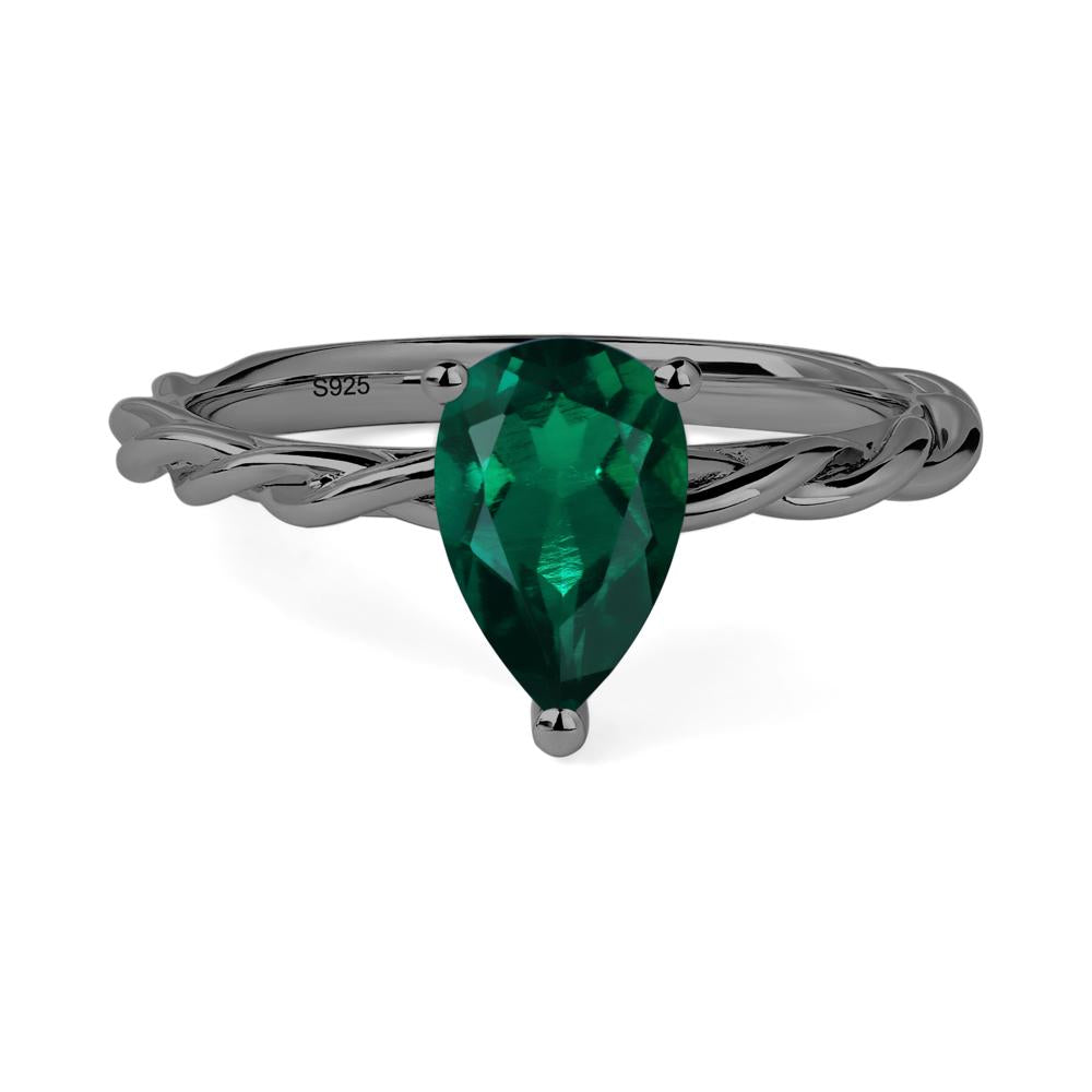 Teardrop Emerald Solitaire Rope Ring - LUO Jewelry #metal_black finish sterling silver
