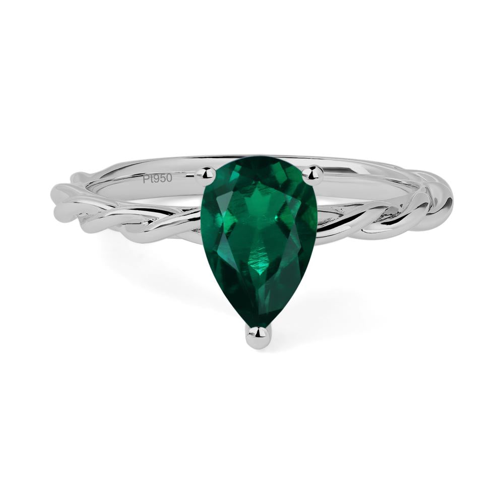 Teardrop Emerald Solitaire Rope Ring - LUO Jewelry #metal_platinum