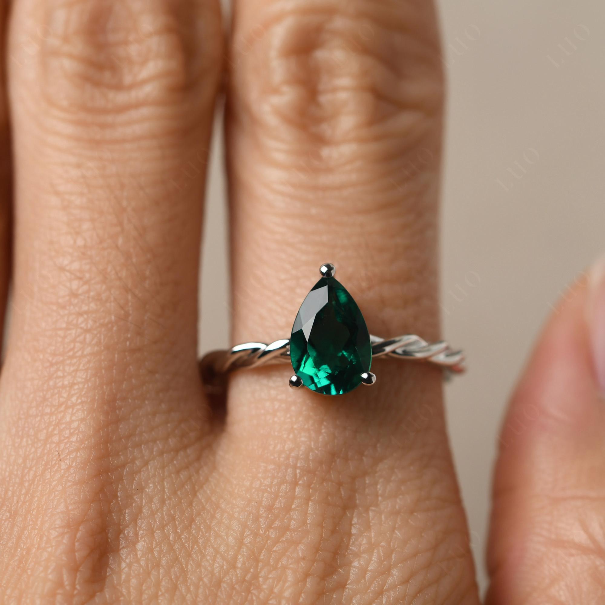 Teardrop Emerald Solitaire Rope Ring - LUO Jewelry