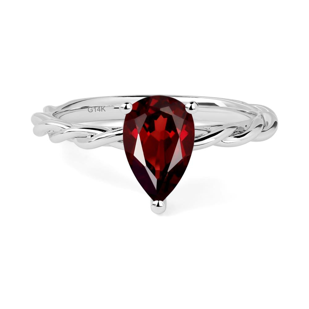 Teardrop Garnet Solitaire Rope Ring - LUO Jewelry #metal_14k white gold