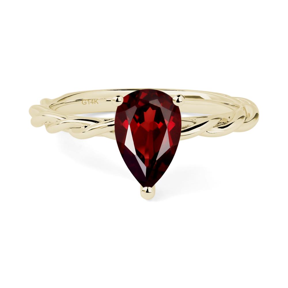 Teardrop Garnet Solitaire Rope Ring - LUO Jewelry #metal_14k yellow gold