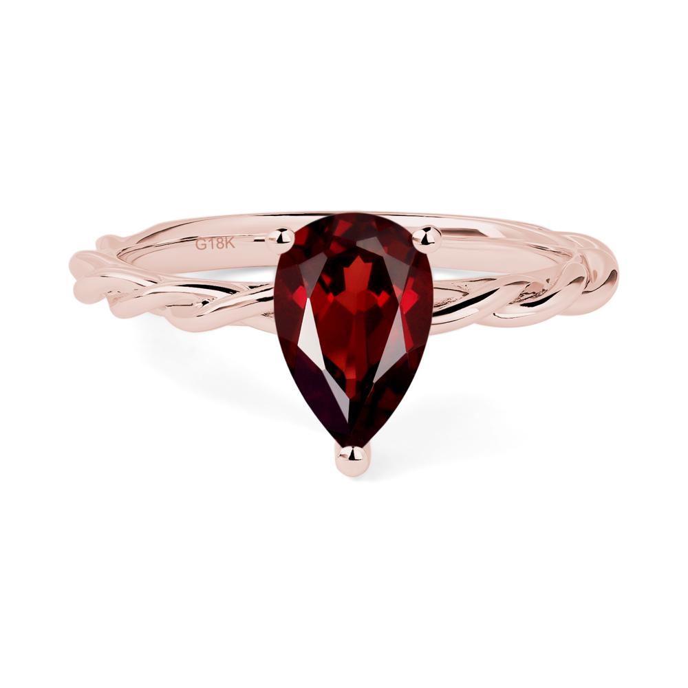 Teardrop Garnet Solitaire Rope Ring - LUO Jewelry #metal_18k rose gold