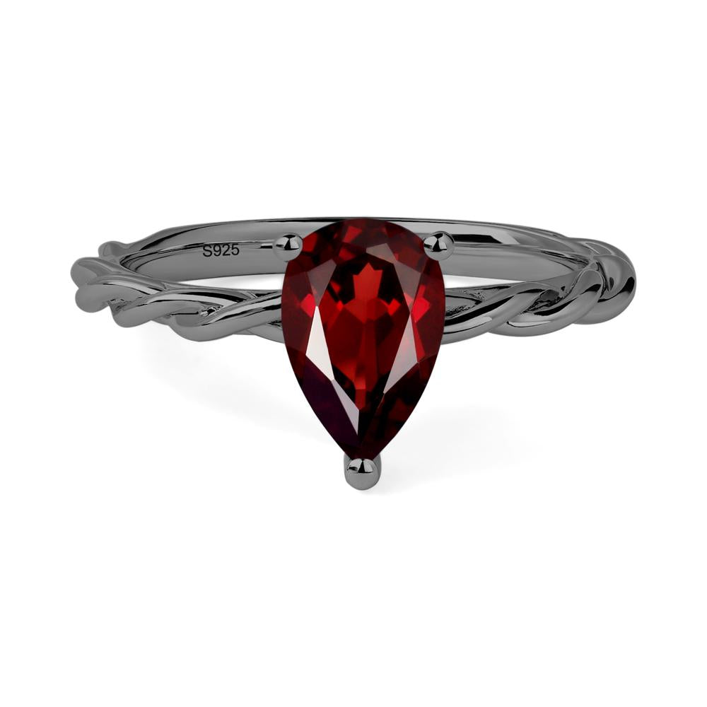 Teardrop Garnet Solitaire Rope Ring - LUO Jewelry #metal_black finish sterling silver