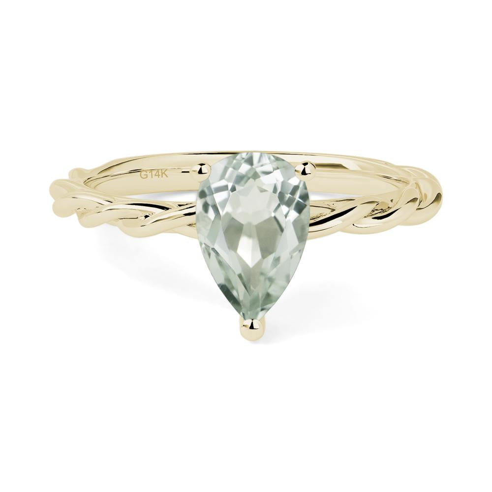 Teardrop Green Amethyst Solitaire Rope Ring - LUO Jewelry #metal_14k yellow gold