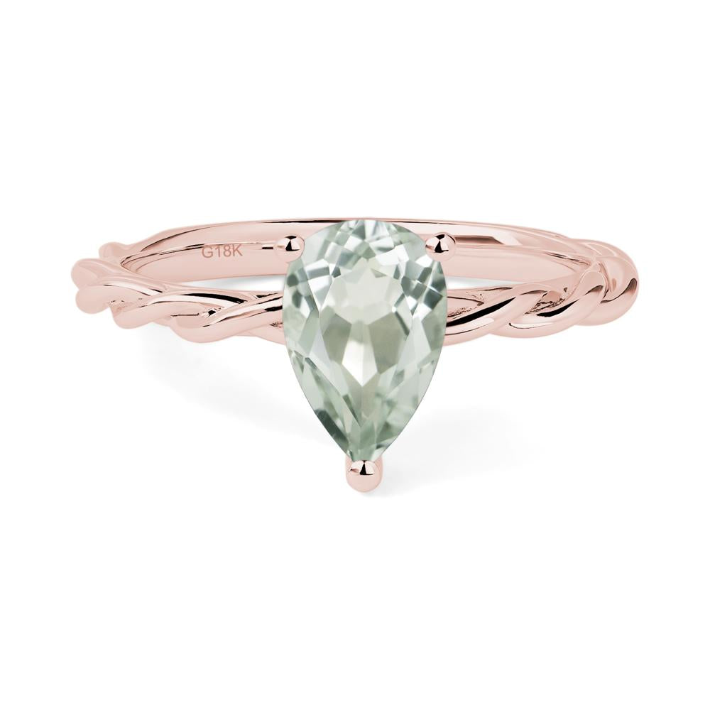Teardrop Green Amethyst Solitaire Rope Ring - LUO Jewelry #metal_18k rose gold