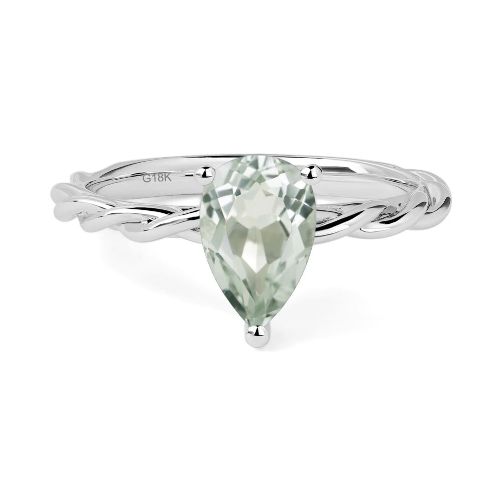 Teardrop Green Amethyst Solitaire Rope Ring - LUO Jewelry #metal_18k white gold