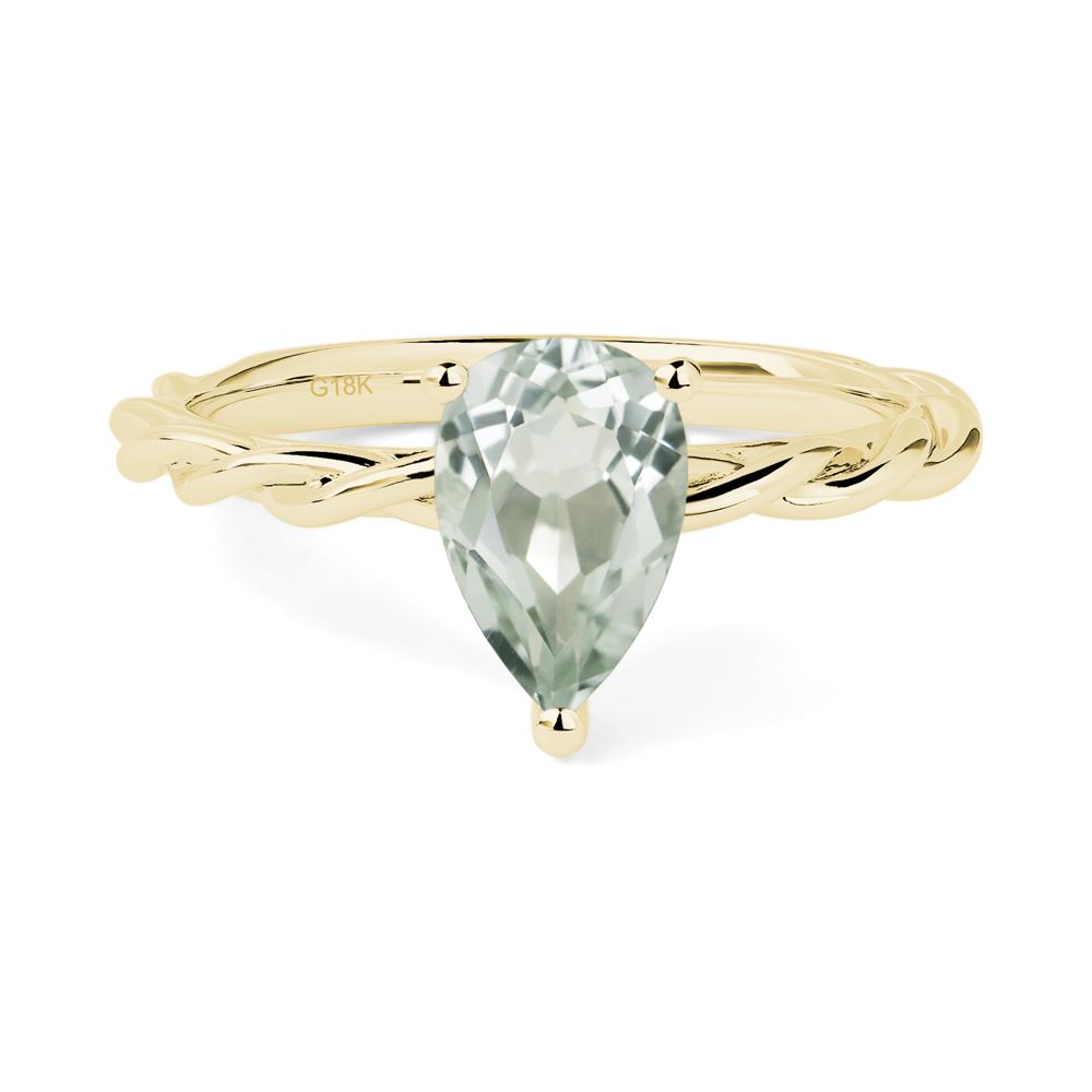 Teardrop Green Amethyst Solitaire Rope Ring - LUO Jewelry #metal_18k yellow gold