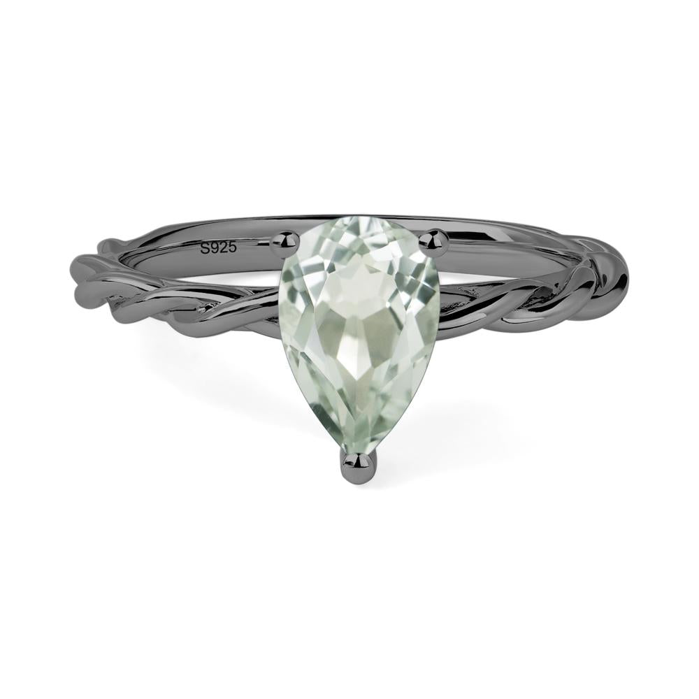 Teardrop Green Amethyst Solitaire Rope Ring - LUO Jewelry #metal_black finish sterling silver