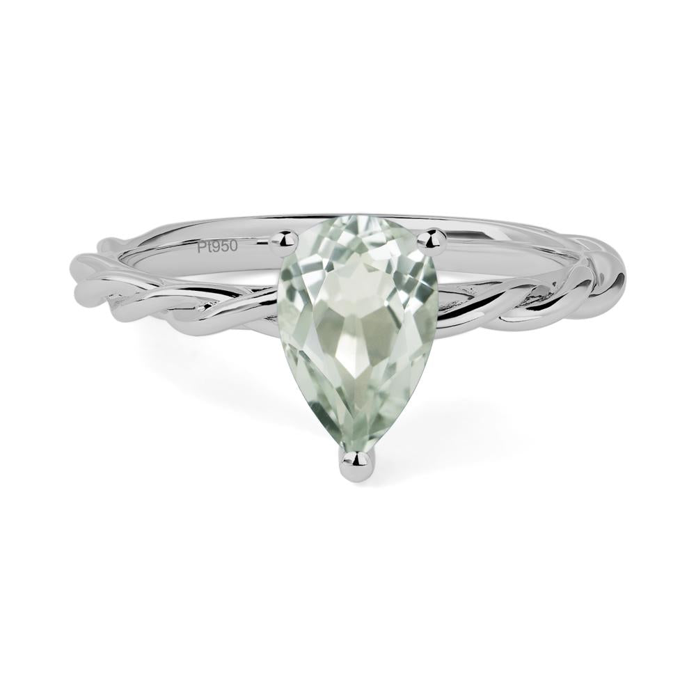 Teardrop Green Amethyst Solitaire Rope Ring - LUO Jewelry #metal_platinum