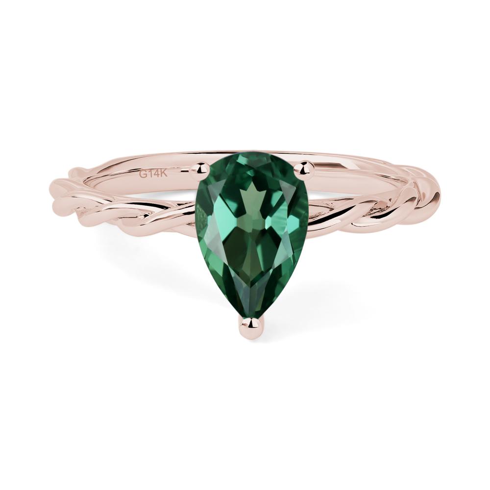 Teardrop Green Sapphire Solitaire Rope Ring - LUO Jewelry #metal_14k rose gold
