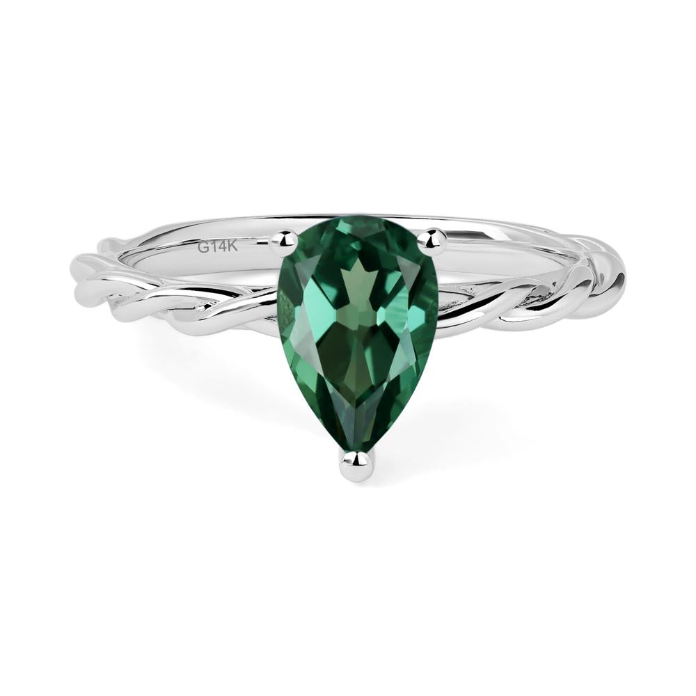 Teardrop Green Sapphire Solitaire Rope Ring - LUO Jewelry #metal_14k white gold