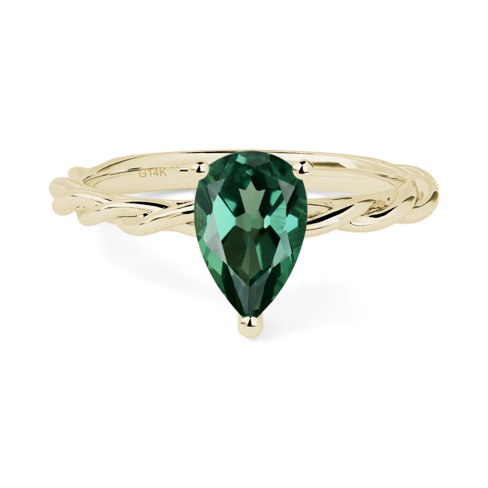 Teardrop Green Sapphire Solitaire Rope Ring - LUO Jewelry #metal_14k yellow gold
