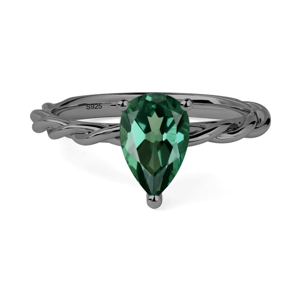 Teardrop Green Sapphire Solitaire Rope Ring - LUO Jewelry #metal_black finish sterling silver