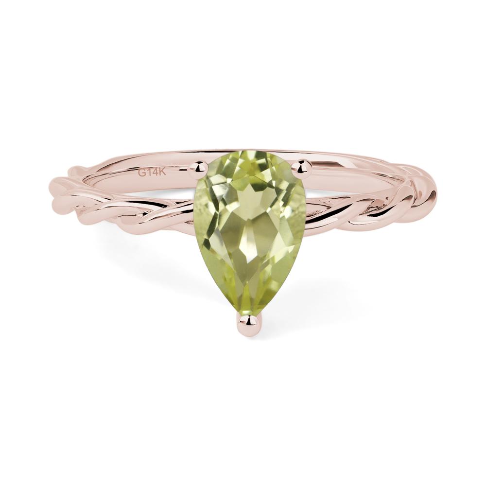 Teardrop Lemon Quartz Solitaire Rope Ring - LUO Jewelry #metal_14k rose gold