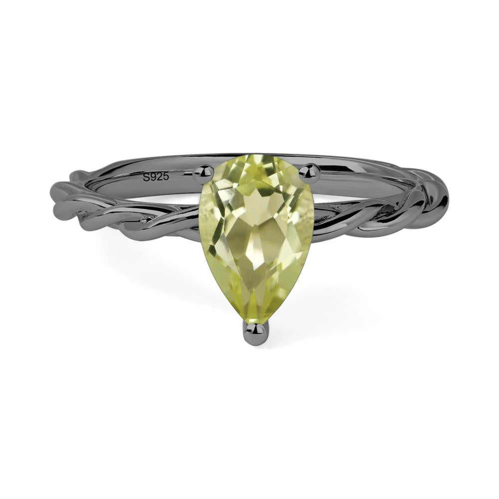 Teardrop Lemon Quartz Solitaire Rope Ring - LUO Jewelry #metal_black finish sterling silver