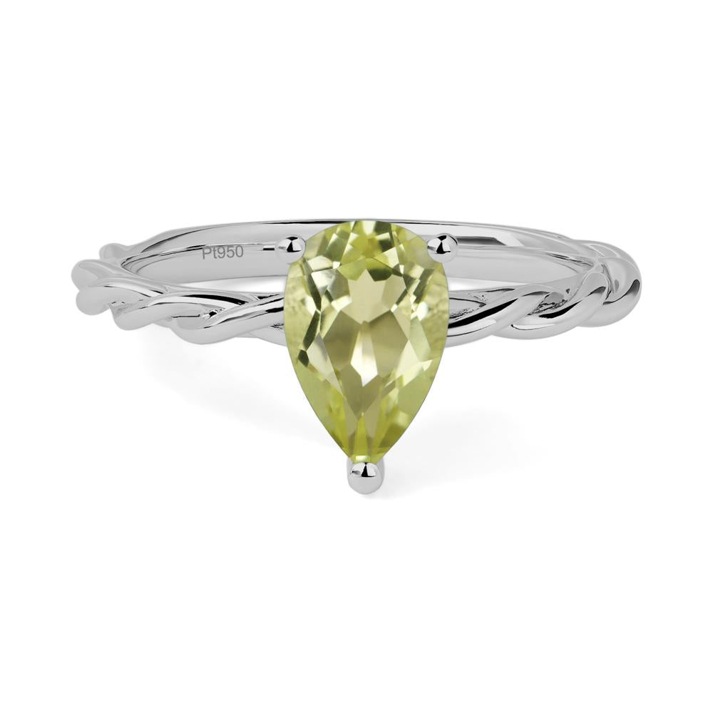 Teardrop Lemon Quartz Solitaire Rope Ring - LUO Jewelry #metal_platinum