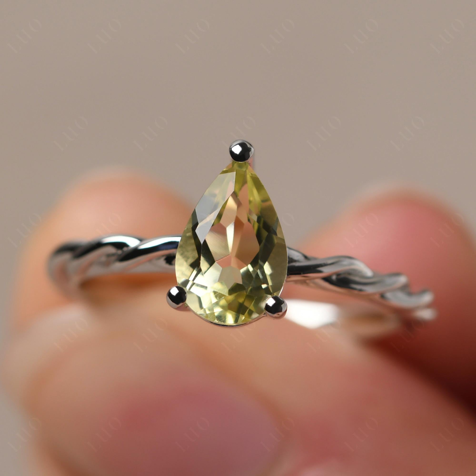 Teardrop Lemon Quartz Solitaire Rope Ring - LUO Jewelry