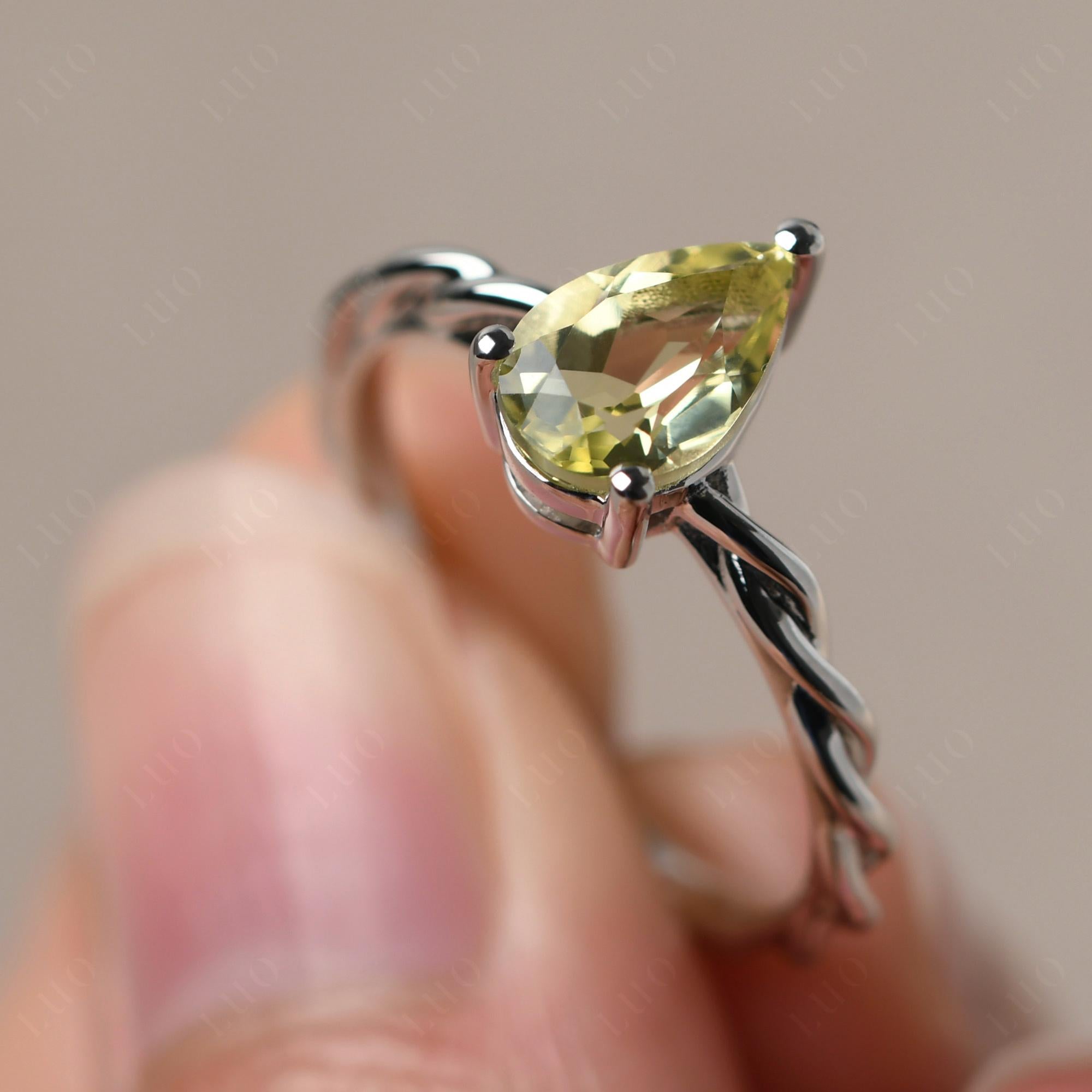 Teardrop Lemon Quartz Solitaire Rope Ring - LUO Jewelry