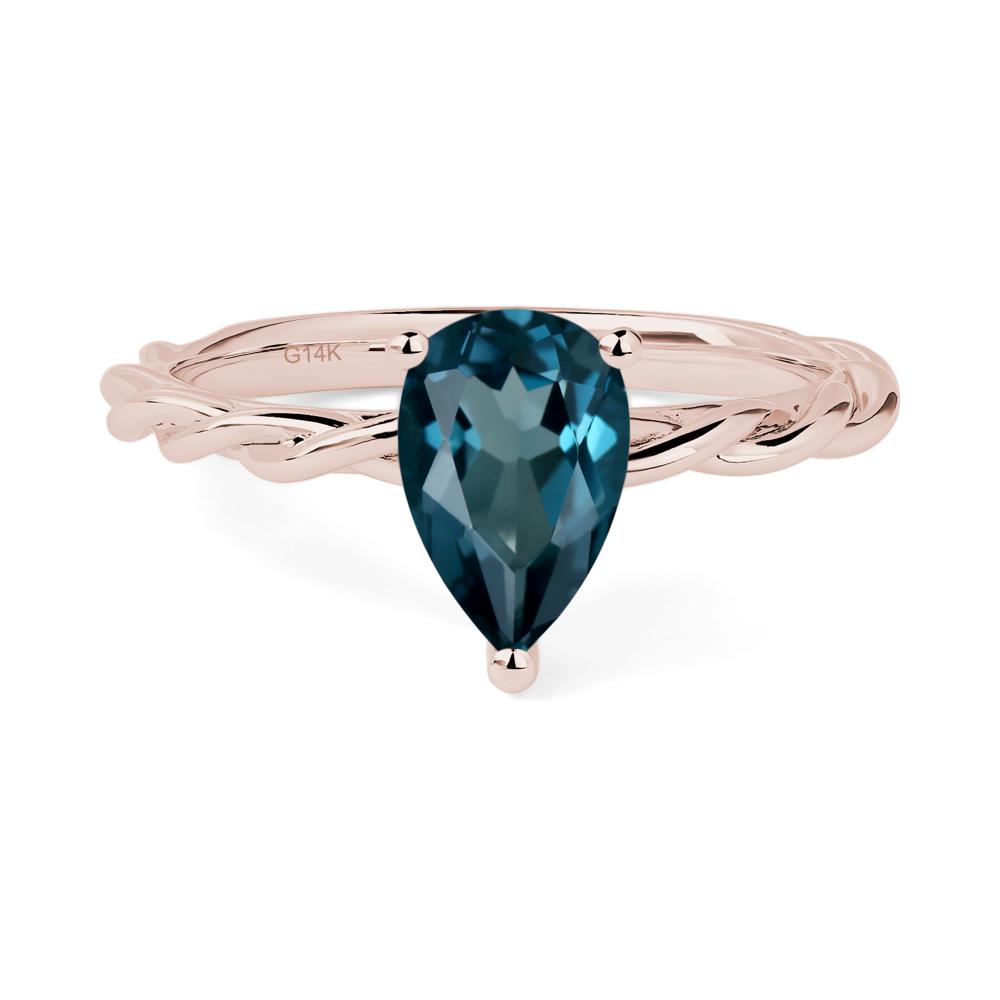 Teardrop London Blue Topaz Solitaire Rope Ring - LUO Jewelry #metal_14k rose gold