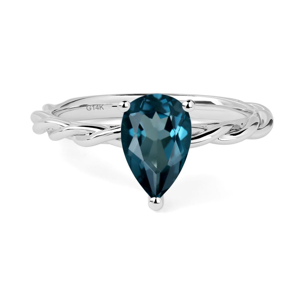 Teardrop London Blue Topaz Solitaire Rope Ring - LUO Jewelry #metal_14k white gold