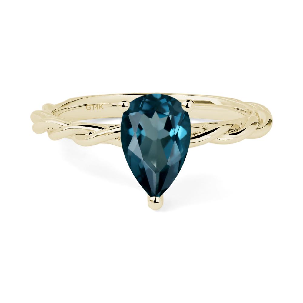 Teardrop London Blue Topaz Solitaire Rope Ring - LUO Jewelry #metal_14k yellow gold
