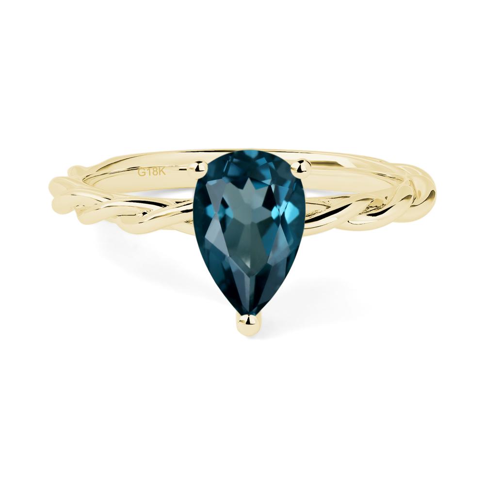 Teardrop London Blue Topaz Solitaire Rope Ring - LUO Jewelry #metal_18k yellow gold