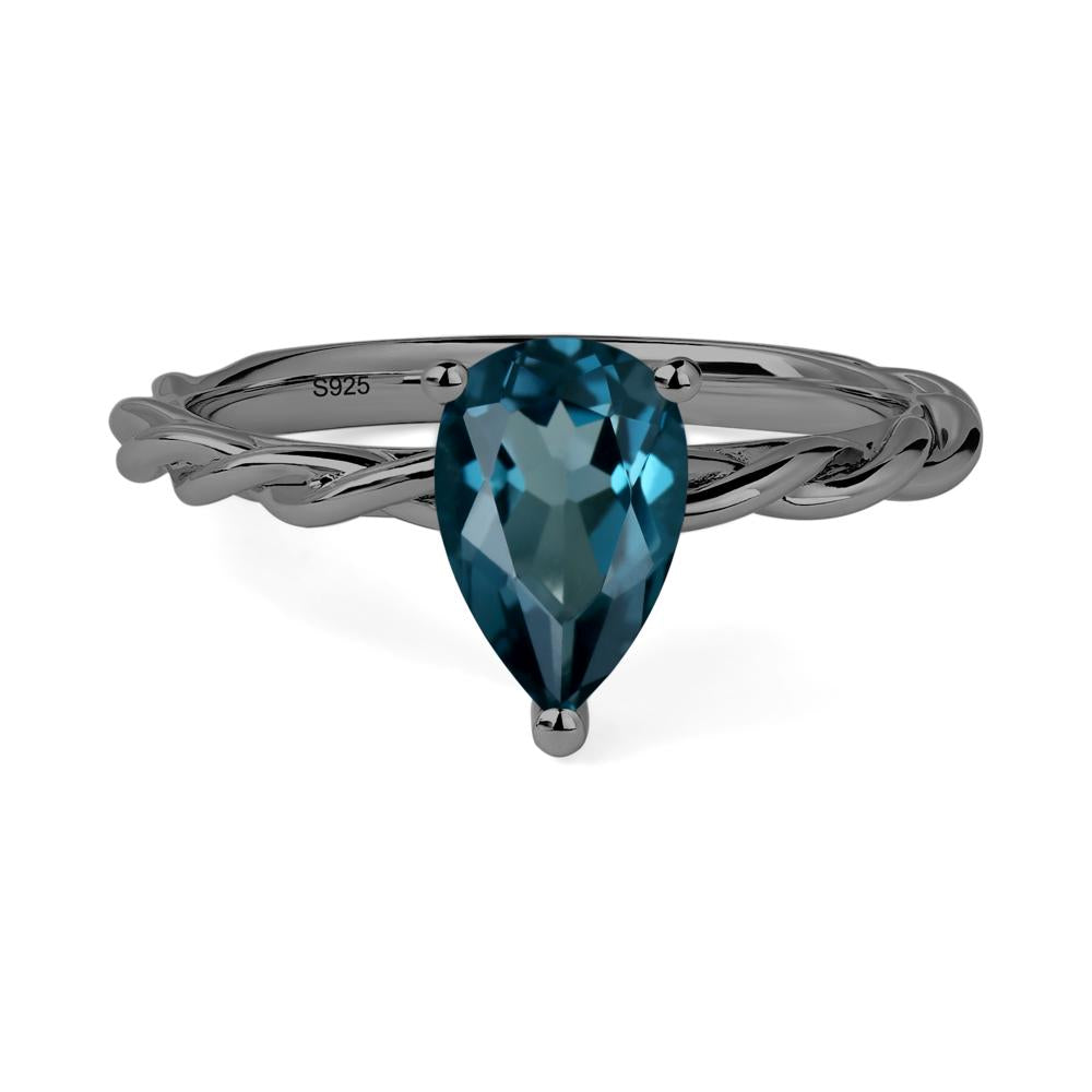 Teardrop London Blue Topaz Solitaire Rope Ring - LUO Jewelry #metal_black finish sterling silver