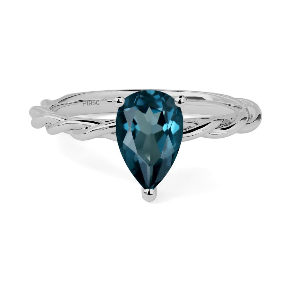 Teardrop London Blue Topaz Solitaire Rope Ring - LUO Jewelry #metal_platinum