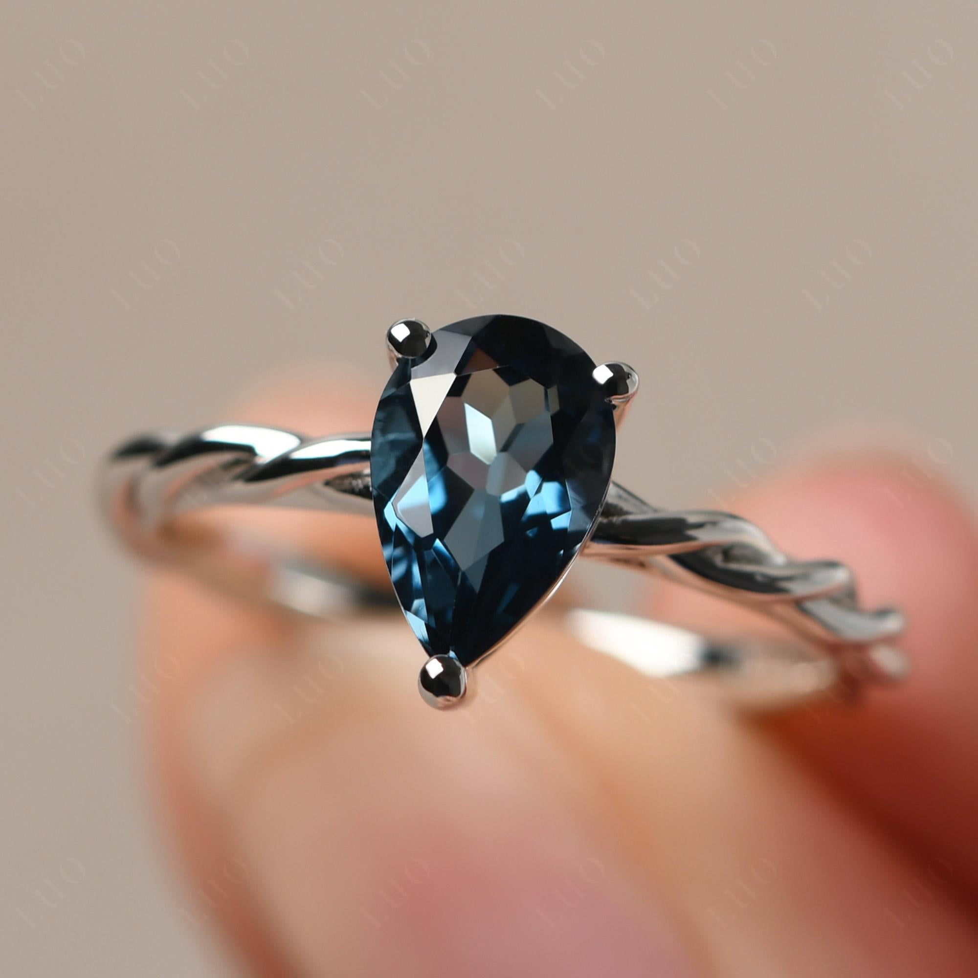 Teardrop London Blue Topaz Solitaire Rope Ring - LUO Jewelry