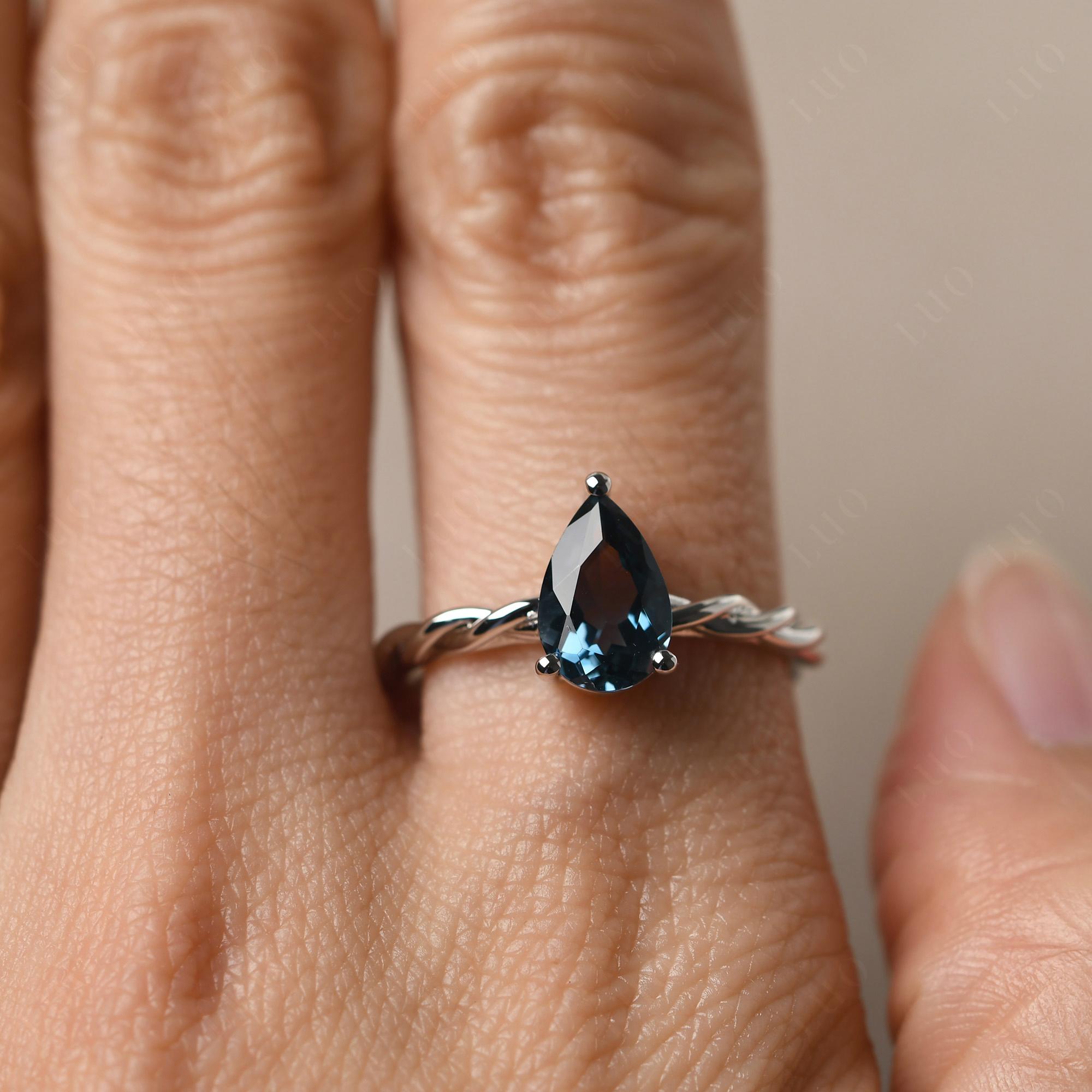 Teardrop London Blue Topaz Solitaire Rope Ring - LUO Jewelry