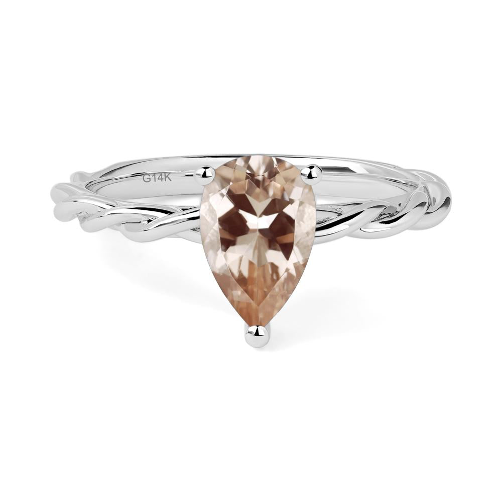 Teardrop Morganite Solitaire Rope Ring - LUO Jewelry #metal_14k white gold