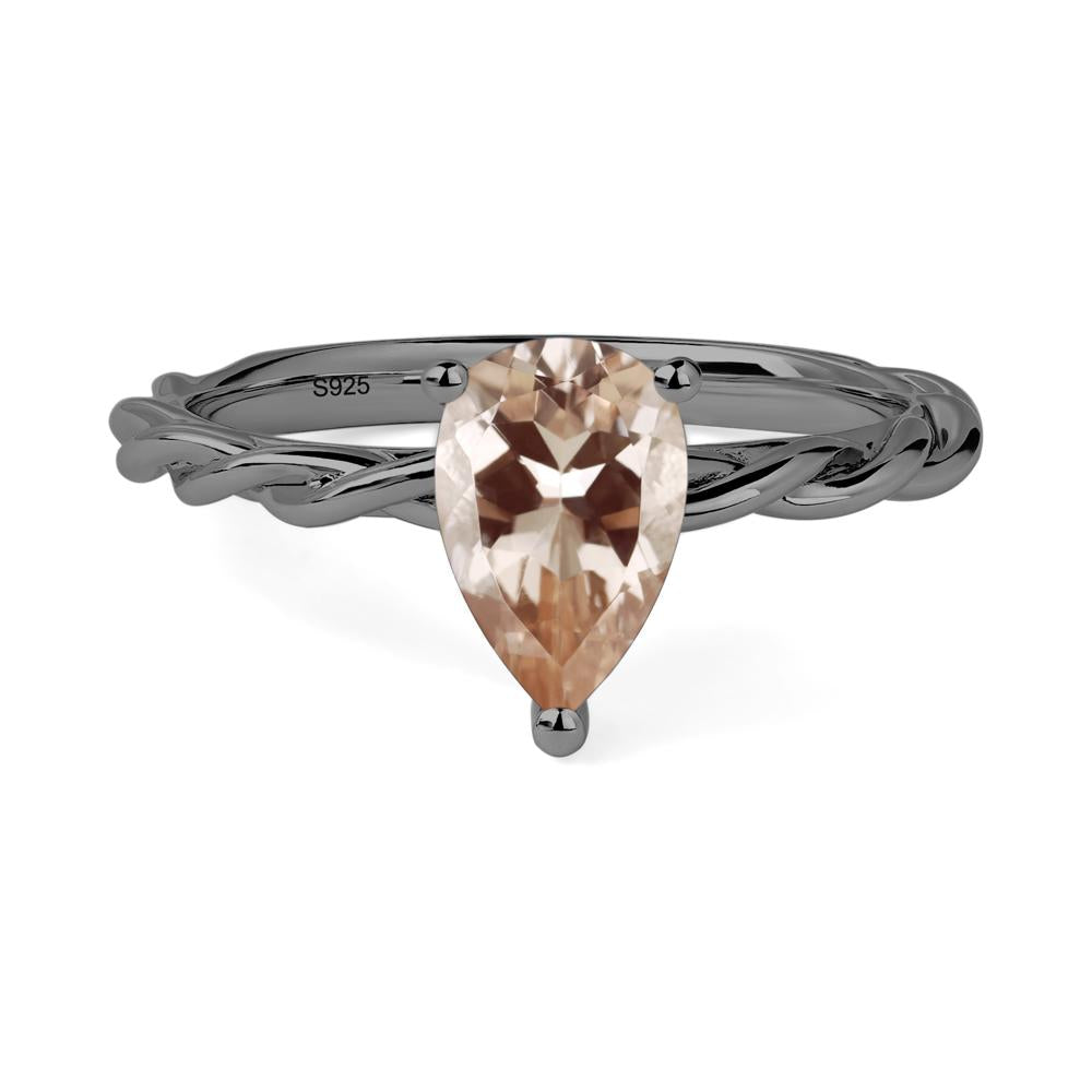 Teardrop Morganite Solitaire Rope Ring - LUO Jewelry #metal_black finish sterling silver