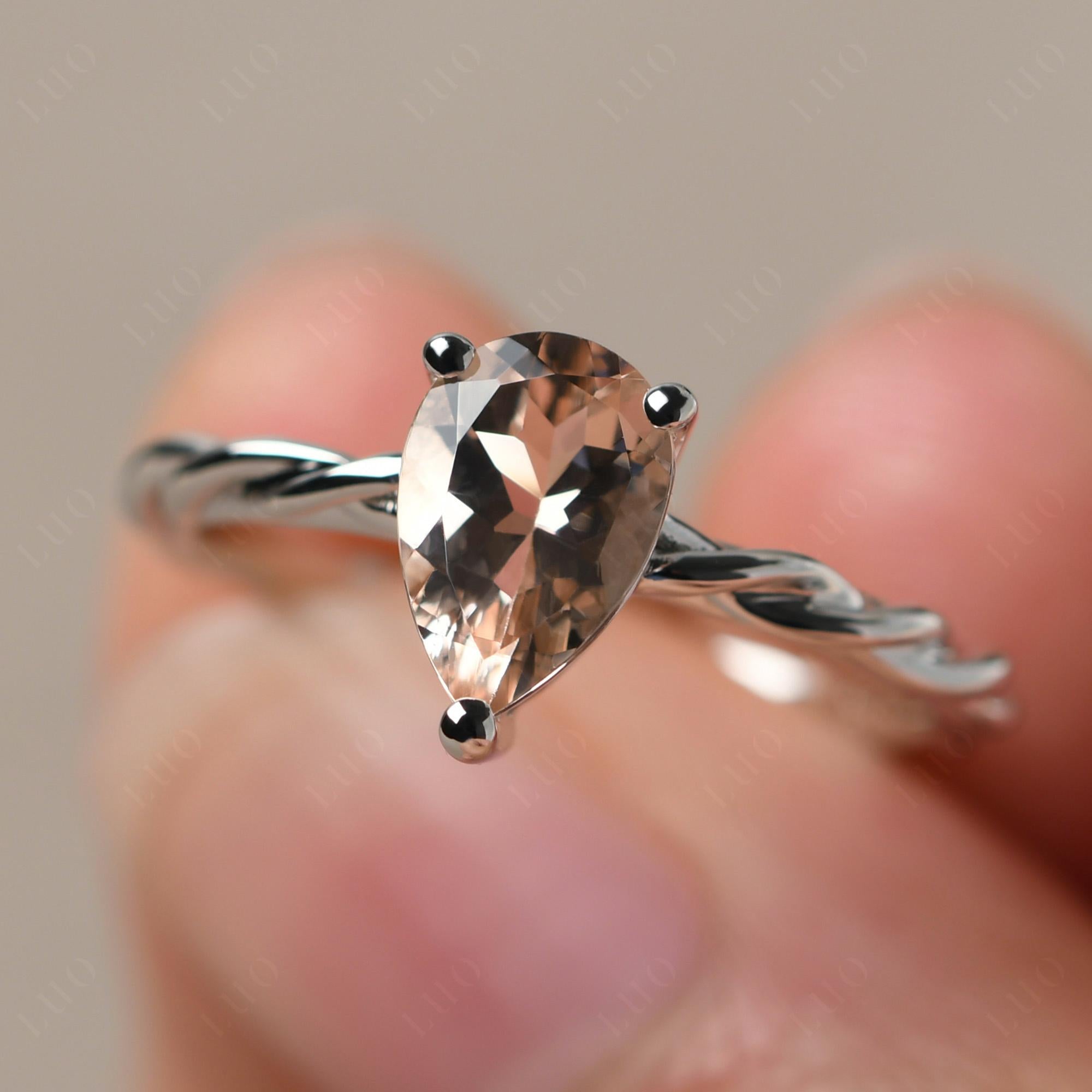 Teardrop Morganite Solitaire Rope Ring - LUO Jewelry