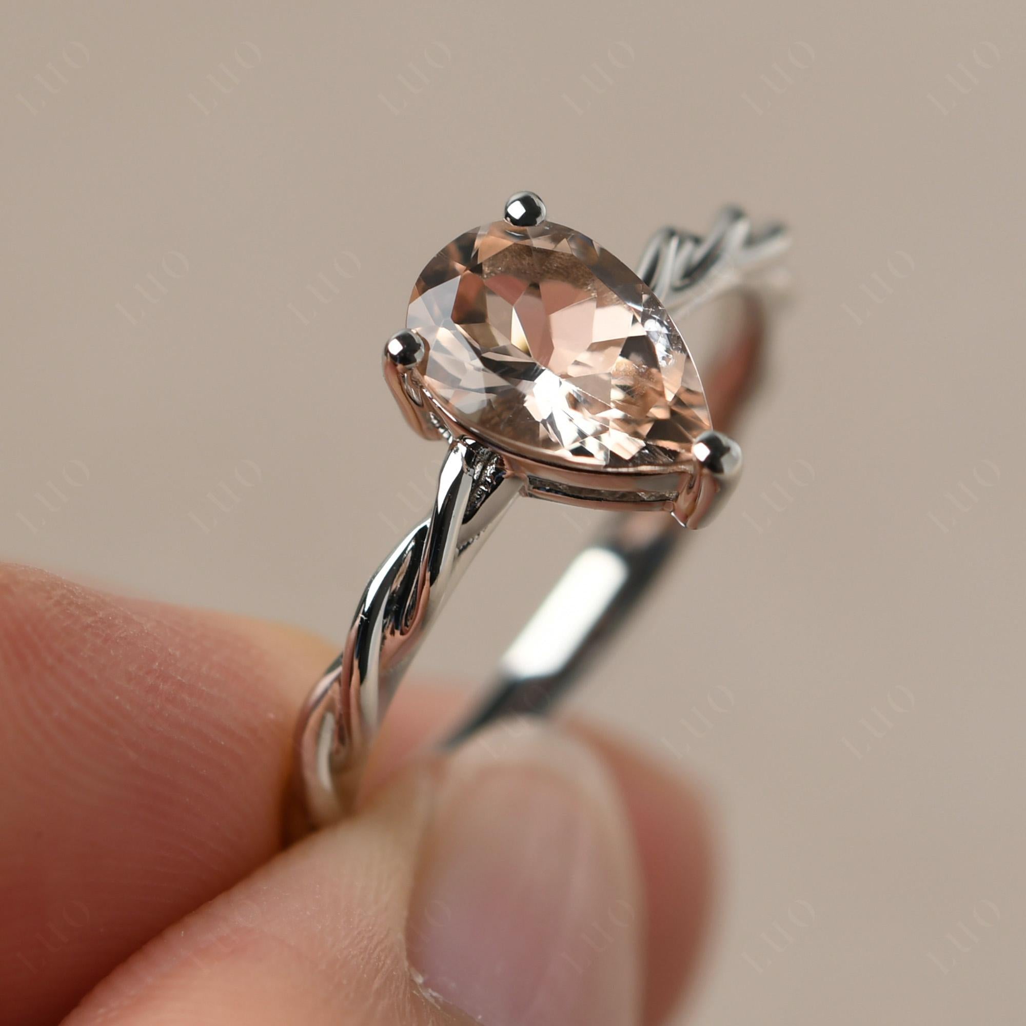 Teardrop Morganite Solitaire Rope Ring - LUO Jewelry