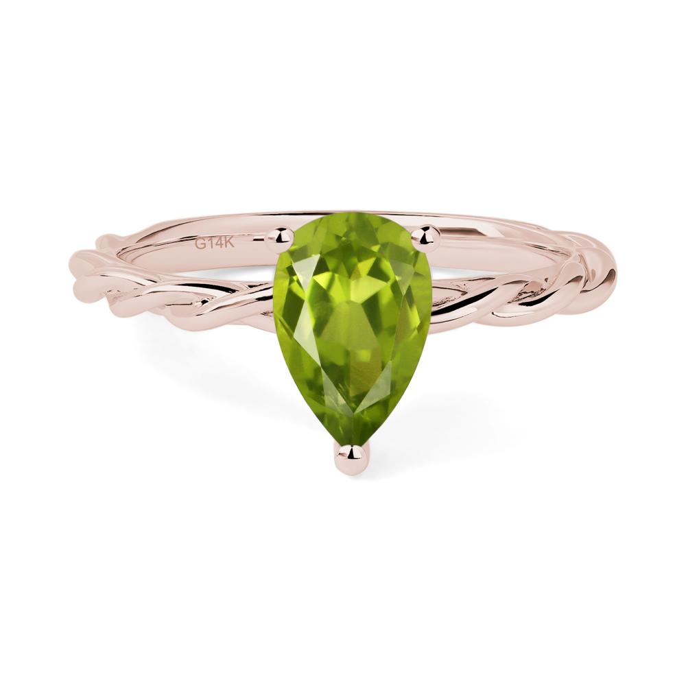 Teardrop Peridot Solitaire Rope Ring - LUO Jewelry #metal_14k rose gold