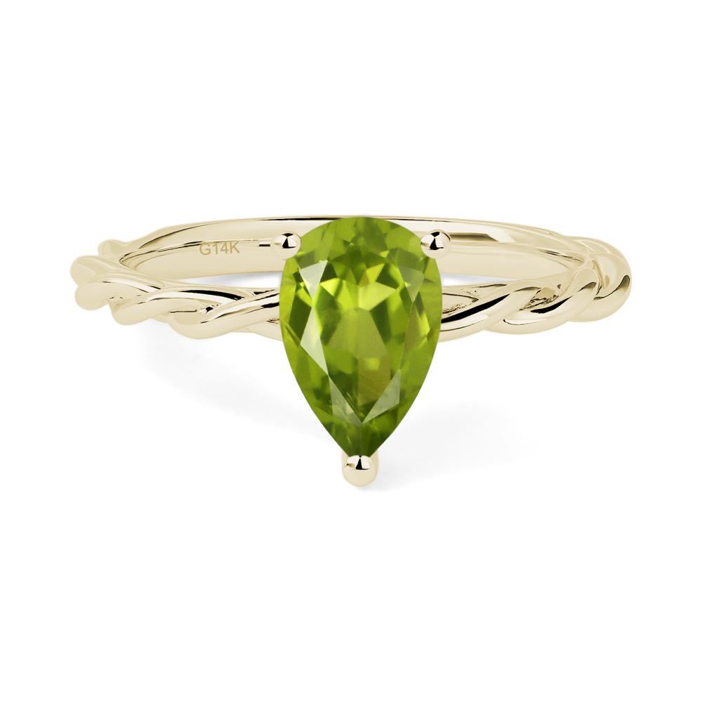 Teardrop Peridot Solitaire Rope Ring - LUO Jewelry #metal_14k yellow gold