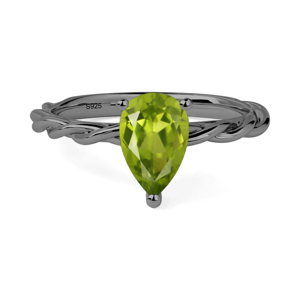 Teardrop Peridot Solitaire Rope Ring - LUO Jewelry #metal_black finish sterling silver