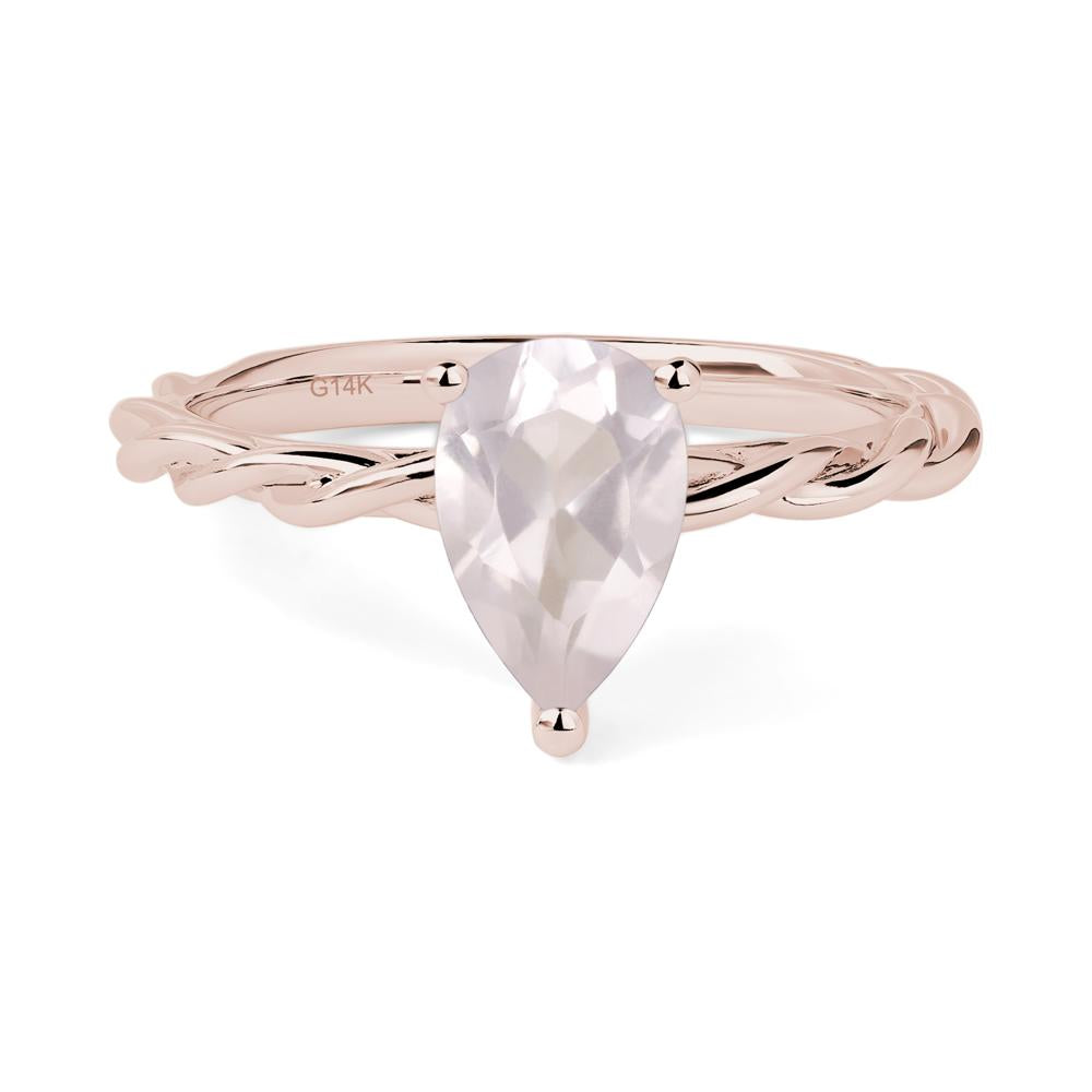 Teardrop Rose Quartz Solitaire Rope Ring - LUO Jewelry #metal_14k rose gold