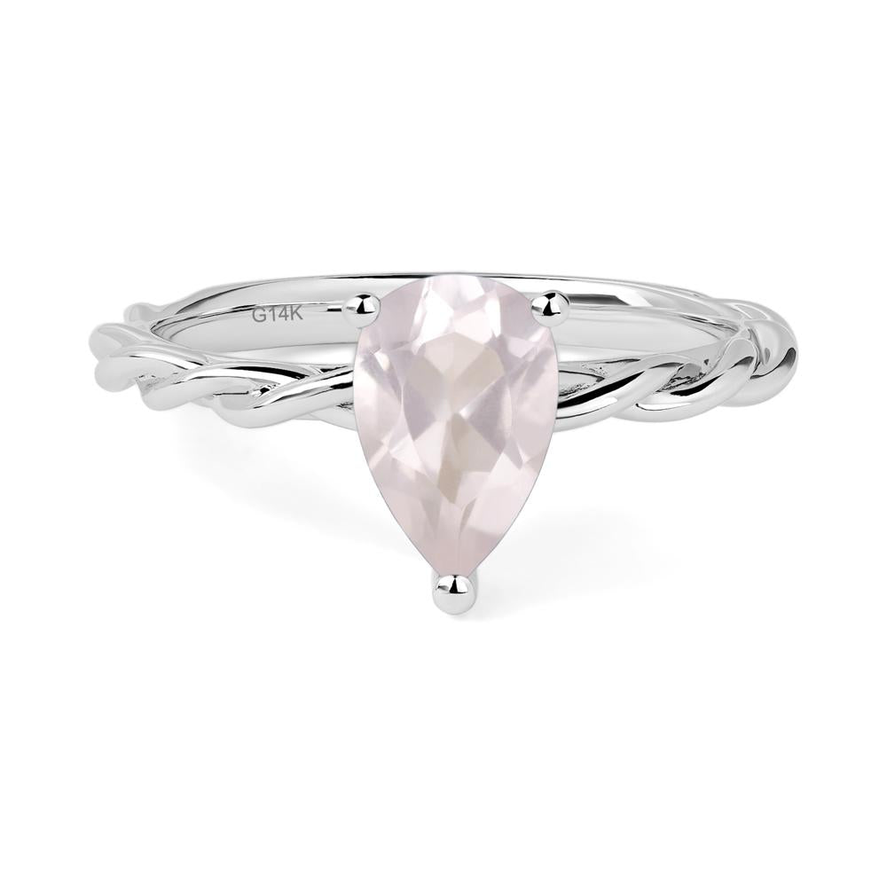 Teardrop Rose Quartz Solitaire Rope Ring - LUO Jewelry #metal_14k white gold