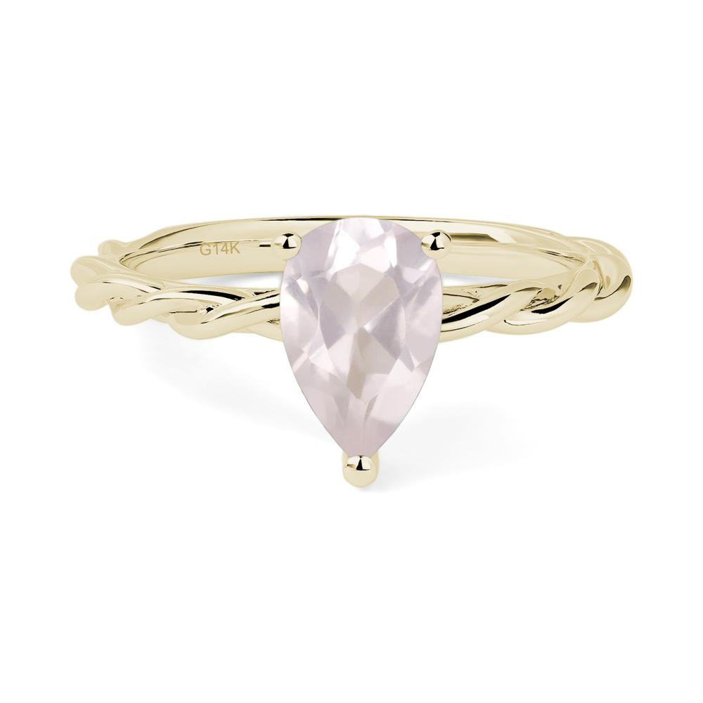 Teardrop Rose Quartz Solitaire Rope Ring - LUO Jewelry #metal_14k yellow gold