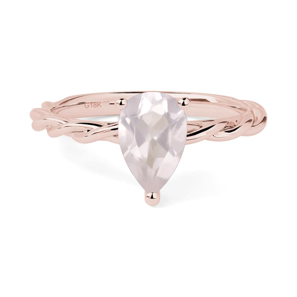 Teardrop Rose Quartz Solitaire Rope Ring - LUO Jewelry #metal_18k rose gold