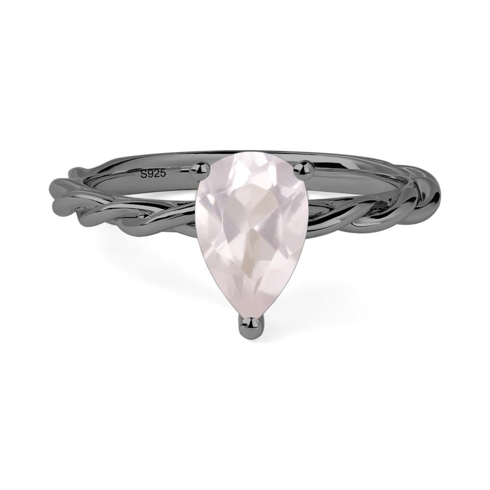 Teardrop Rose Quartz Solitaire Rope Ring - LUO Jewelry #metal_black finish sterling silver