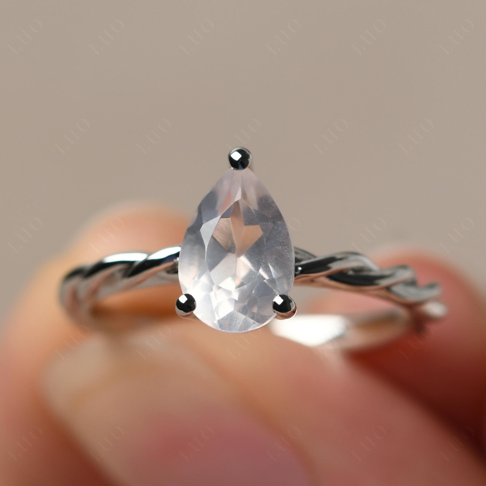 Teardrop Rose Quartz Solitaire Rope Ring - LUO Jewelry