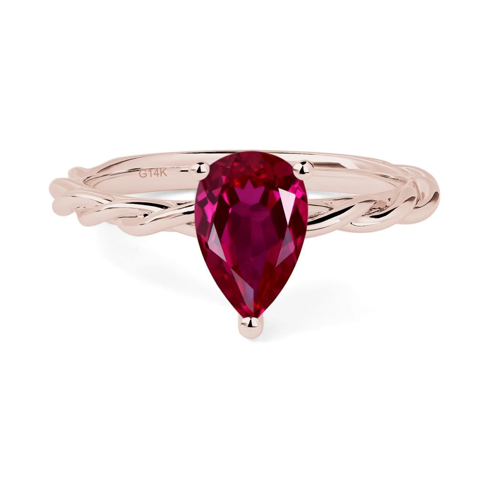 Teardrop Ruby Solitaire Rope Ring - LUO Jewelry #metal_14k rose gold