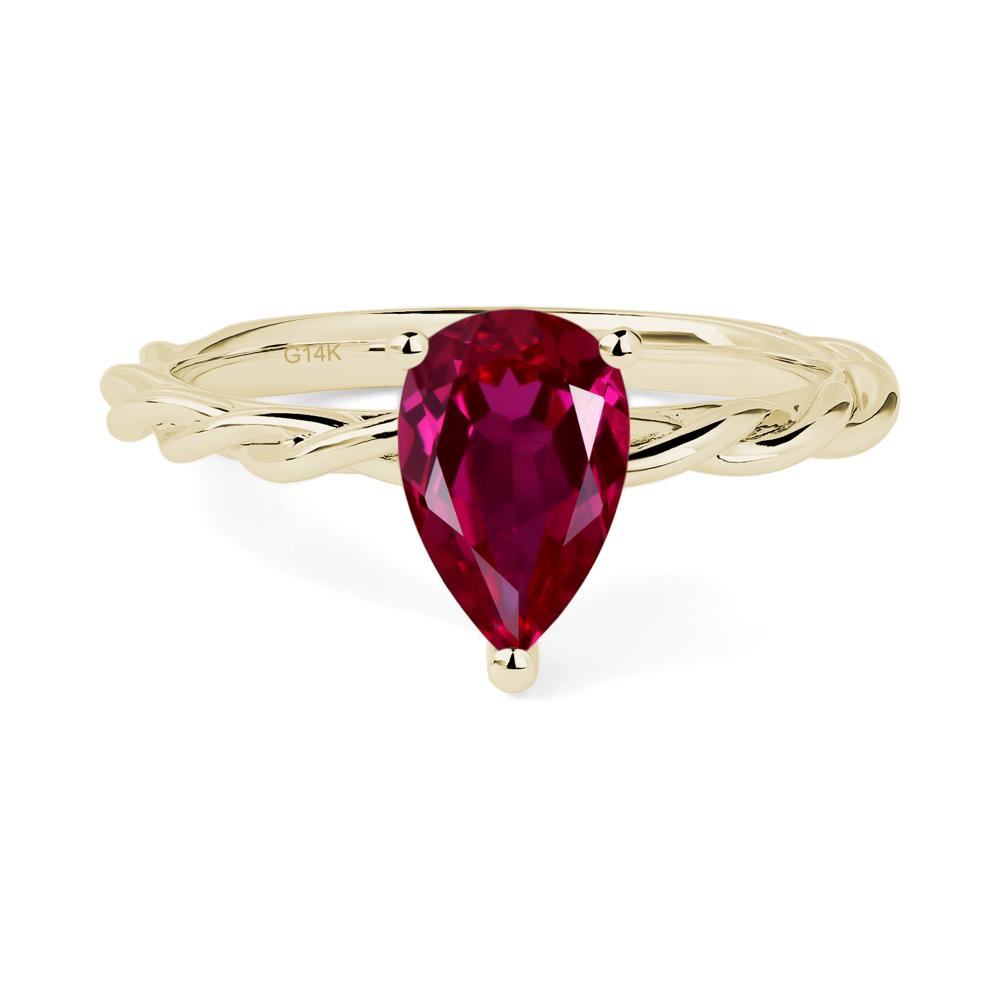 Teardrop Ruby Solitaire Rope Ring - LUO Jewelry #metal_14k yellow gold