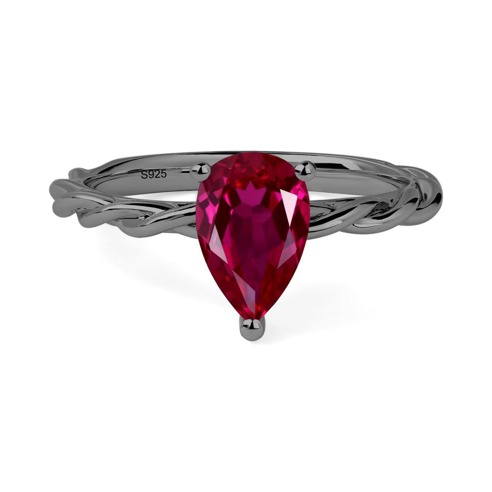 Teardrop Ruby Solitaire Rope Ring - LUO Jewelry #metal_black finish sterling silver